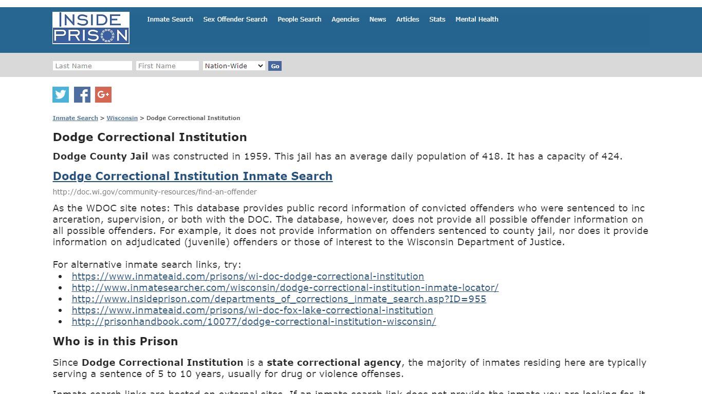 Dodge Correctional Institution - Wisconsin - Inmate Search - Inside Prison